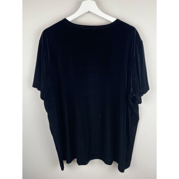 Quacker Factory Top Womens Size 2X Black Short Sleeve Velvet Velour Embellished - Picture 4 of 7
